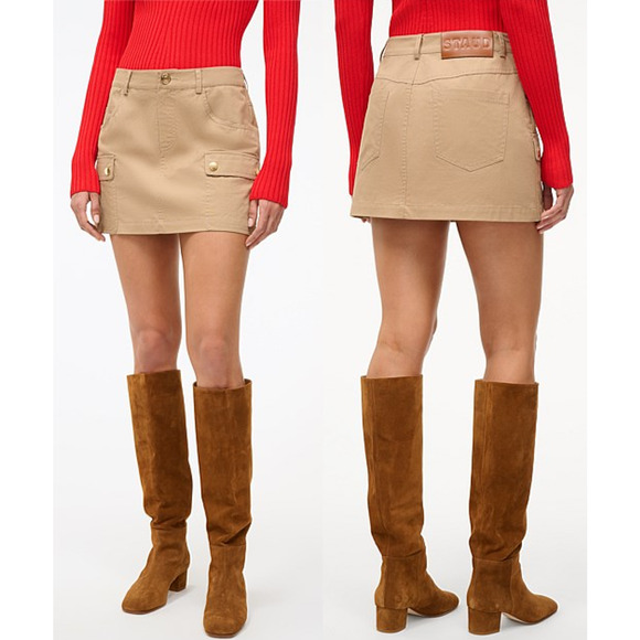 Staud San Carlos Fitted High Waisted Cargo Mini Skirt Beige Women's Size 0 - Picture 1 of 5